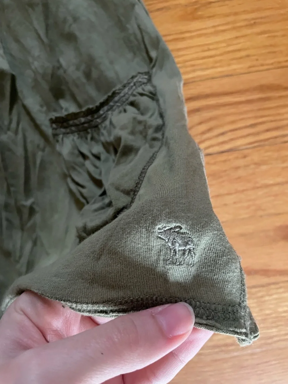 Olive Green Smocked Puff-Sleeve top - Picture 3 of 3